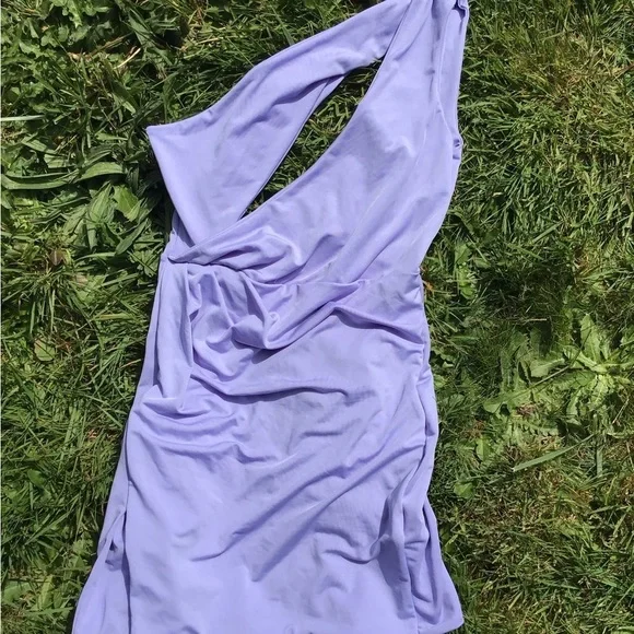 SHEIN One Shoulder Cutout Front Open Back Mini Bodycon Dress Violet Purple Sz S - Picture 3 of 7